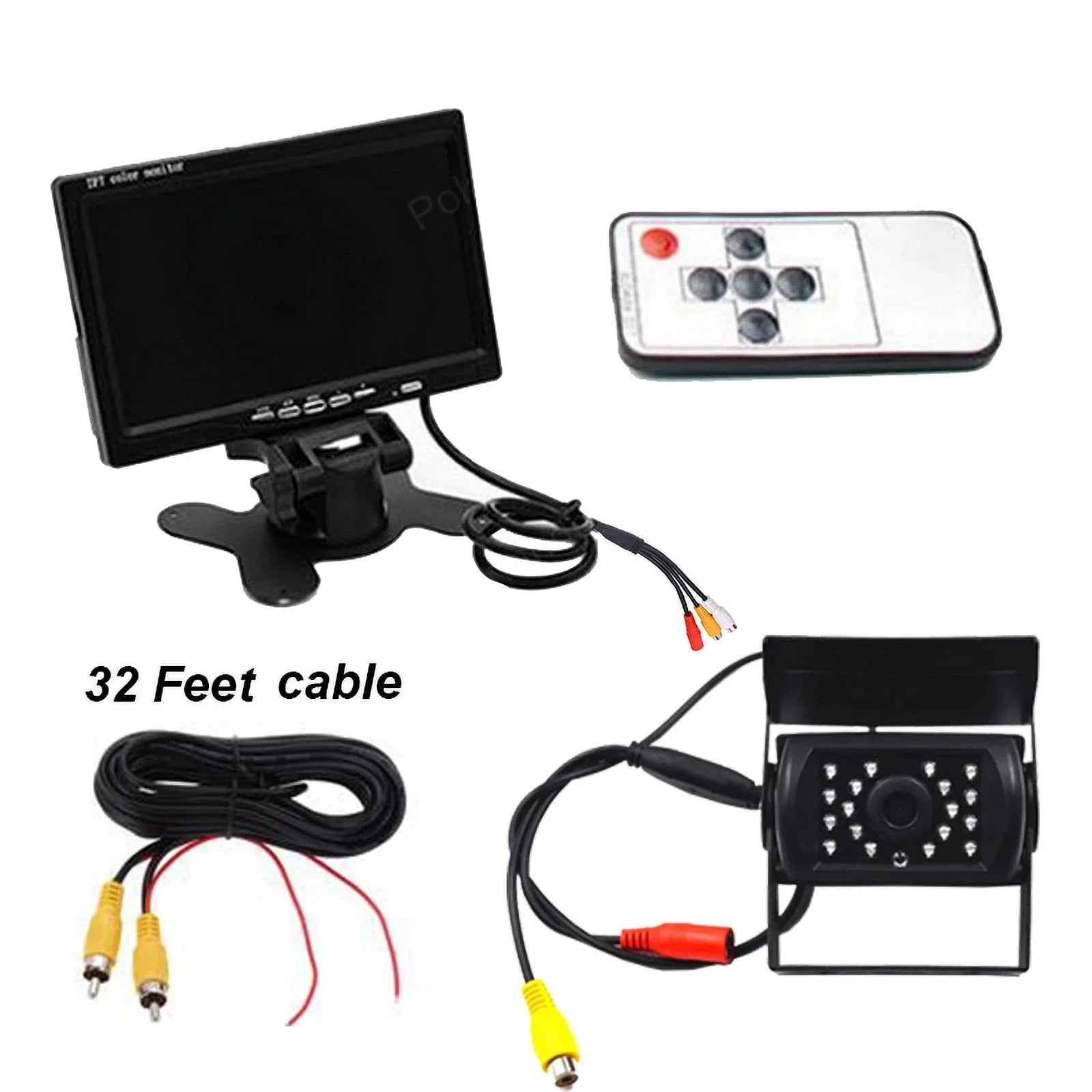 12V/24V parking system 7inch TFT LCD Car Monitor IR with 18 LED camera for Bus RV Car Van Truck reverse Night Vision+32 feet cable