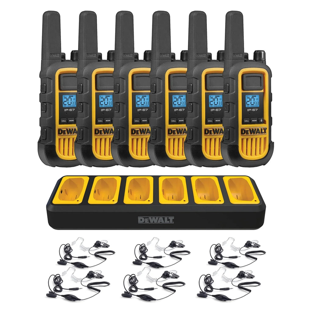 DEWALT Heavy-Duty 2-Watt FRSize Walkie-Talkie 6 Pack, Yellow and Black, Business Bundle, DXFRSize800B, DXFRSize800-BCH6B