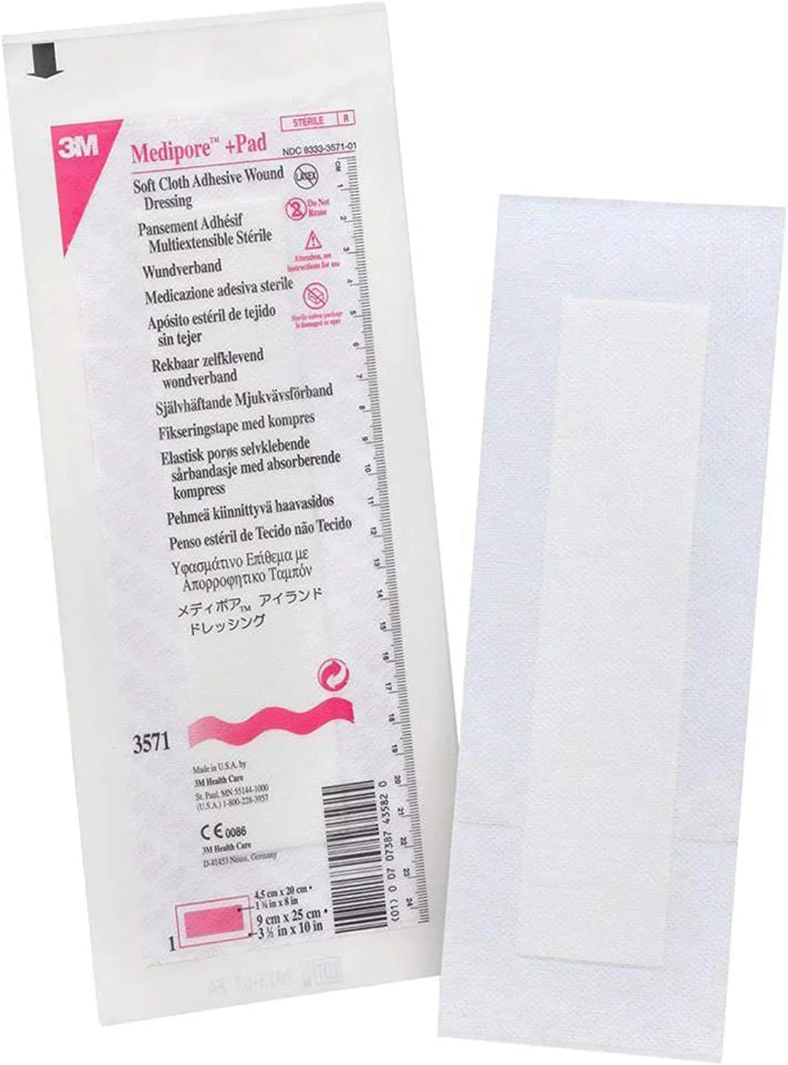 3M Medipore Plus Pad Sizeoft Cloth Adhesive Wound Dressings - 3 1/2" x 10" - 1 box (25 Each)