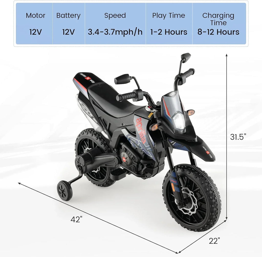 Foxhouse1 12V Electric Kids Ride-on Motorcycle with Battery Power, LED Headlights - Blue Color
