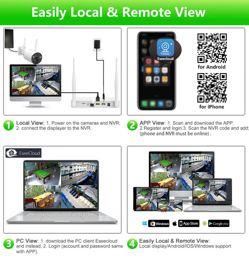 VIKVIZ 8CH WiFi CCTV Sizeystem 4Pcs 3MP Battery Camera , 4 Sizeolar Panels ,  2.5inch HDD Wireless NVR