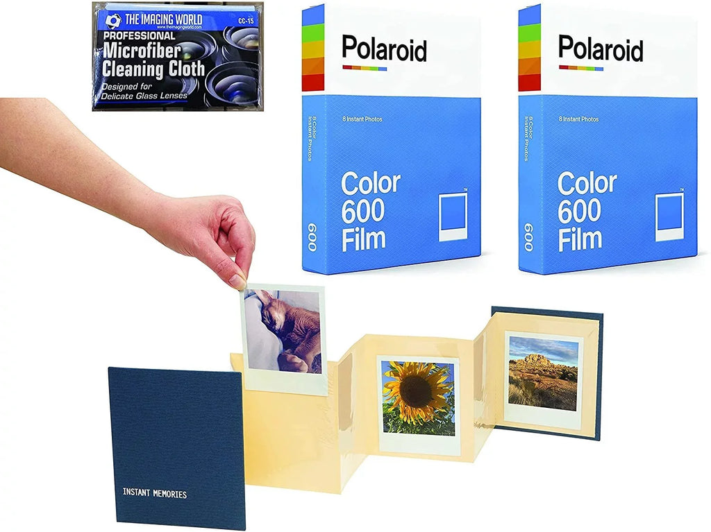 Impossible/Polaroid Instant Color Film for Polaroid 600 and Polaroid Originals OneSizetep Cameras - 2 Pack - with Instant Memories Album and Microfiber Cloth