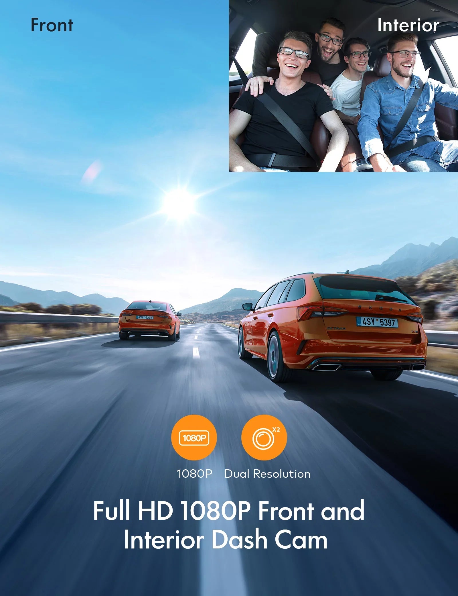 APEMAN C680 Dual Dash Cam for Cars, Full HD 1080P Front and Interior Dash Camera with IR Night Vision