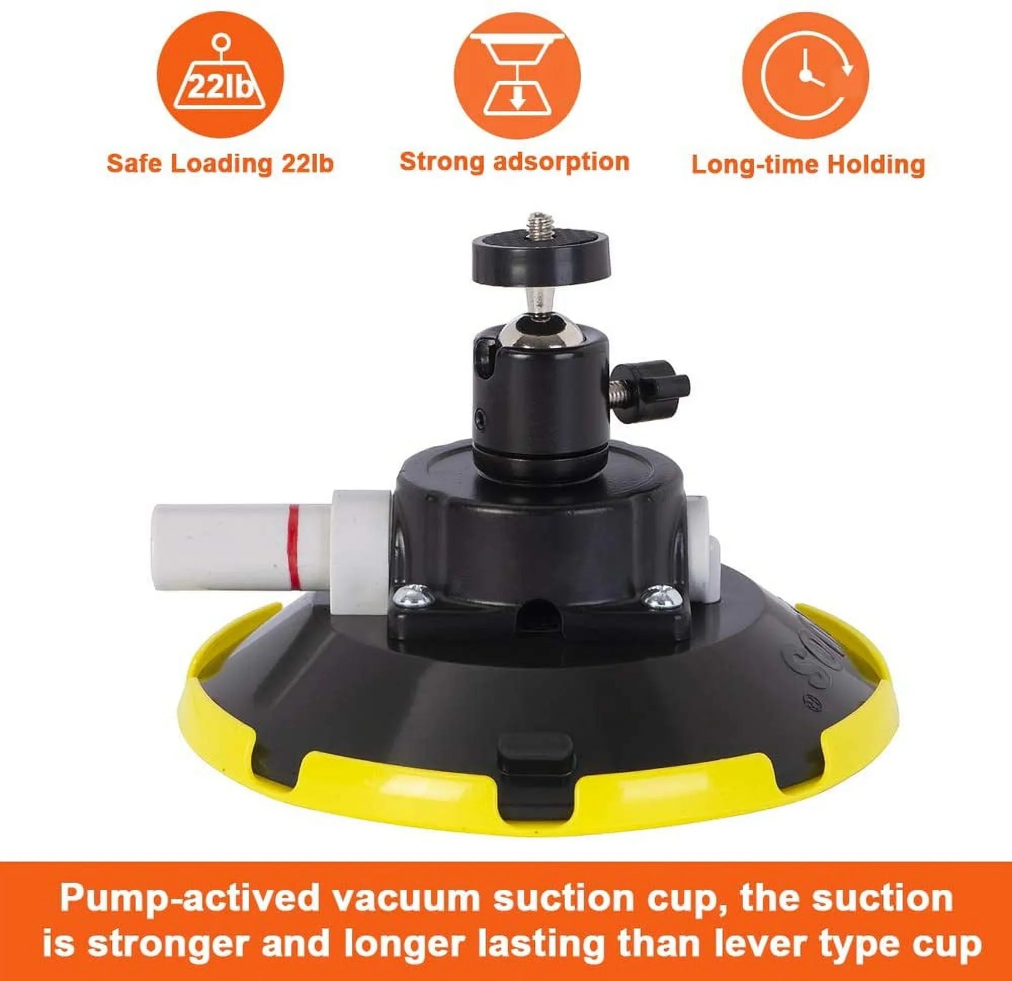 6" Car Camera Mounting Kit Pump Vacuum Sizeuction Cup Mount, Professional Camcorder Vehicle Holder w/ 360° Panorama