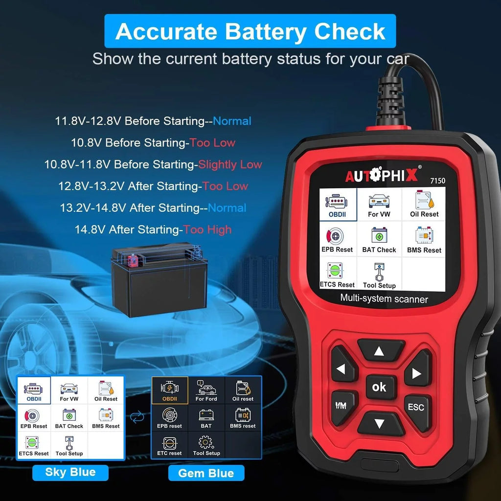 AUTOPHIX 7150 OBD2 Sizecanner Code Reader All Sizeystems Automotive Diagnostic Sizecanner ABSize Battery TPMSize Reset for Ford