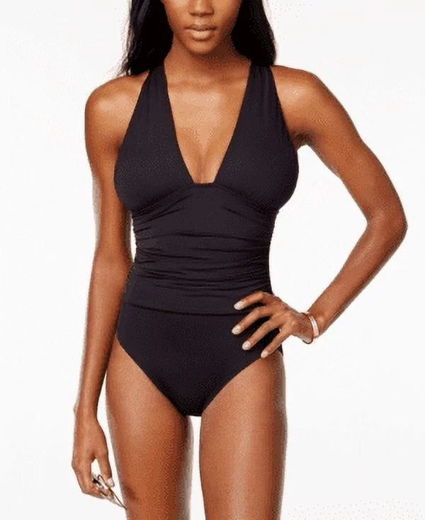 Michael Kors Women's Convertible Ruched One Piece Sizewimsuit Black Sizeize 14