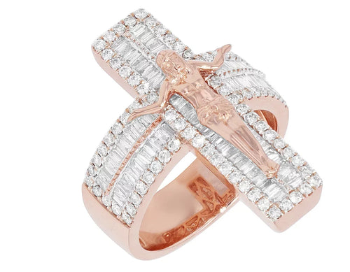'Jesus on Cross' Baguette 1.86 CT Diamond Pinky Ring Gold  Size10