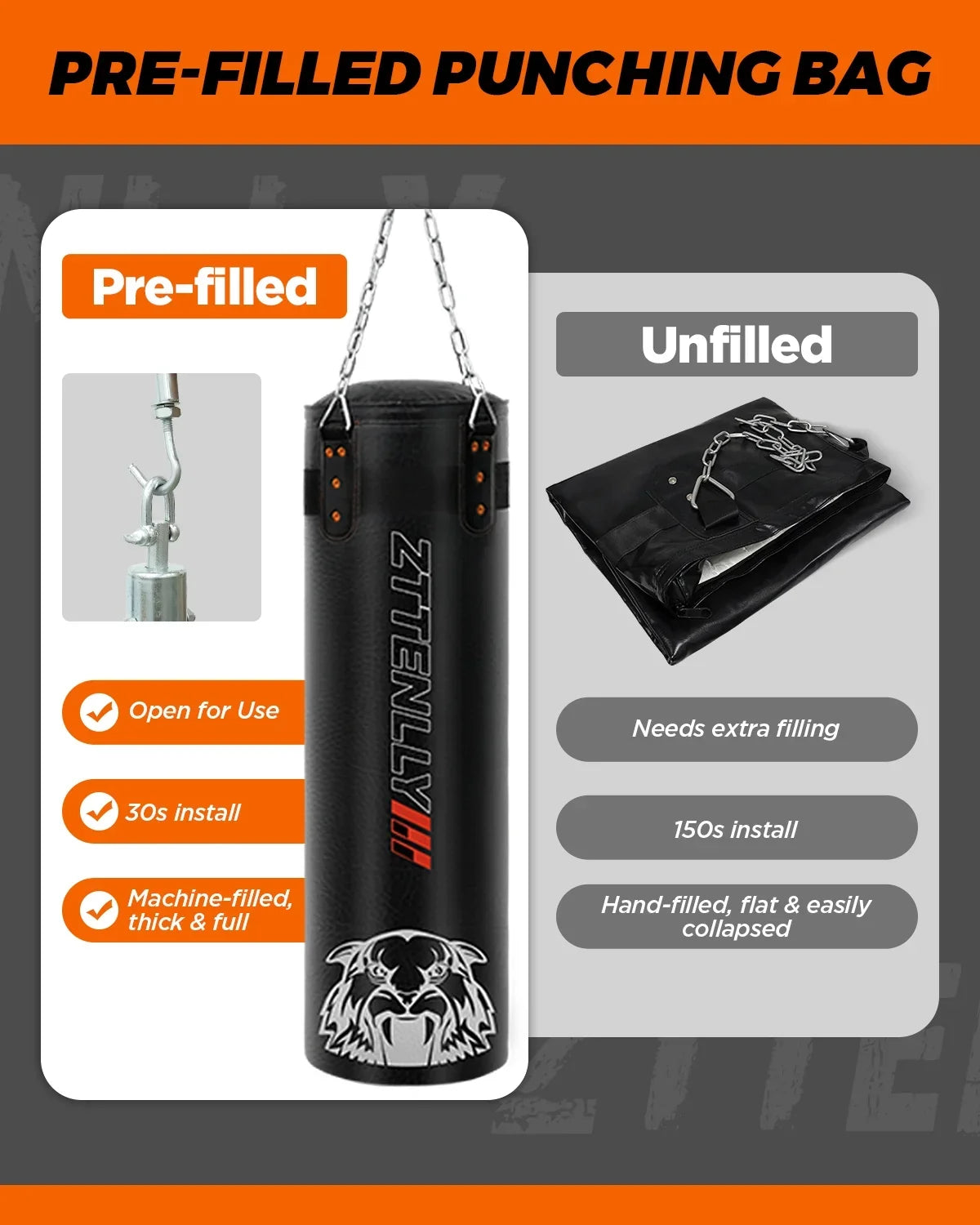 ZTTENLLY Hanging Punching Bag - Pre-Filled, PU Leather, Excellent Rebound - Heavy Boxing Bag for Adults Kids Great for Boxing, MMA, Kickboxing…