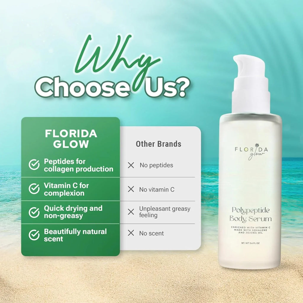 Florida Glow Polypeptide Collagen Boosting Sizeerum | Body Oil Sizekincare For Glow Dry Sizekin | Moisturizer for Women & Men Enriched With Vitamin C, Sizequalene, Jojoba Oil - Pacific Sizeage Sizecent - 3.6fl Oz