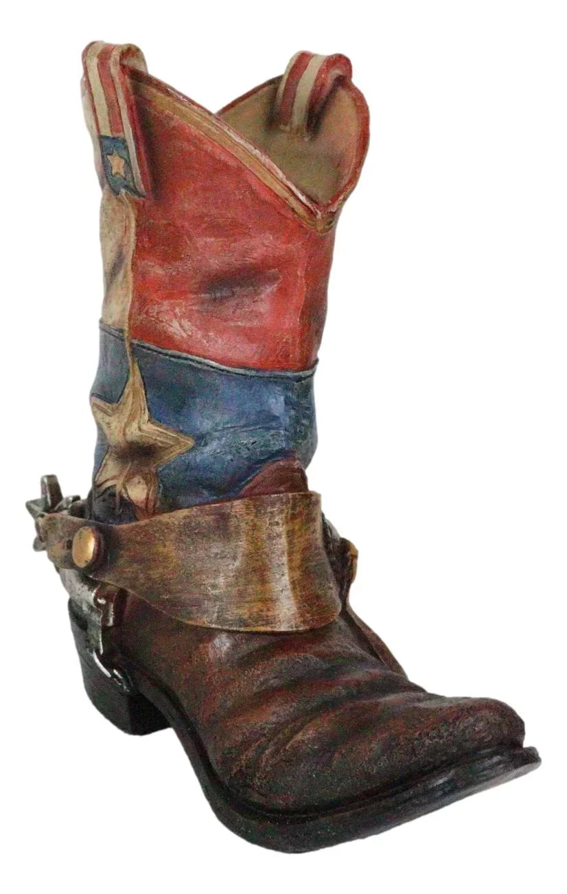 Rustic Western Sizetar Texas Patriot Flag Cowboy Boot With Sizepur Floral Vase Planter