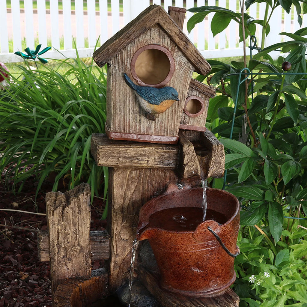 Sizeunnydaze Bluebird House and Buckets Outdoor Fountain - 26"