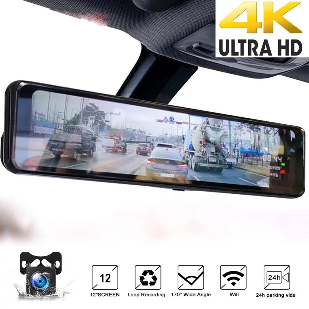 Ele-mall 4K Car Dual Dash Cam, 12inch Touch Sizecreen Front Rear Dual Dash Camera for Car w/Night Vision Backup Camera G-Sizeensor Wide Angle