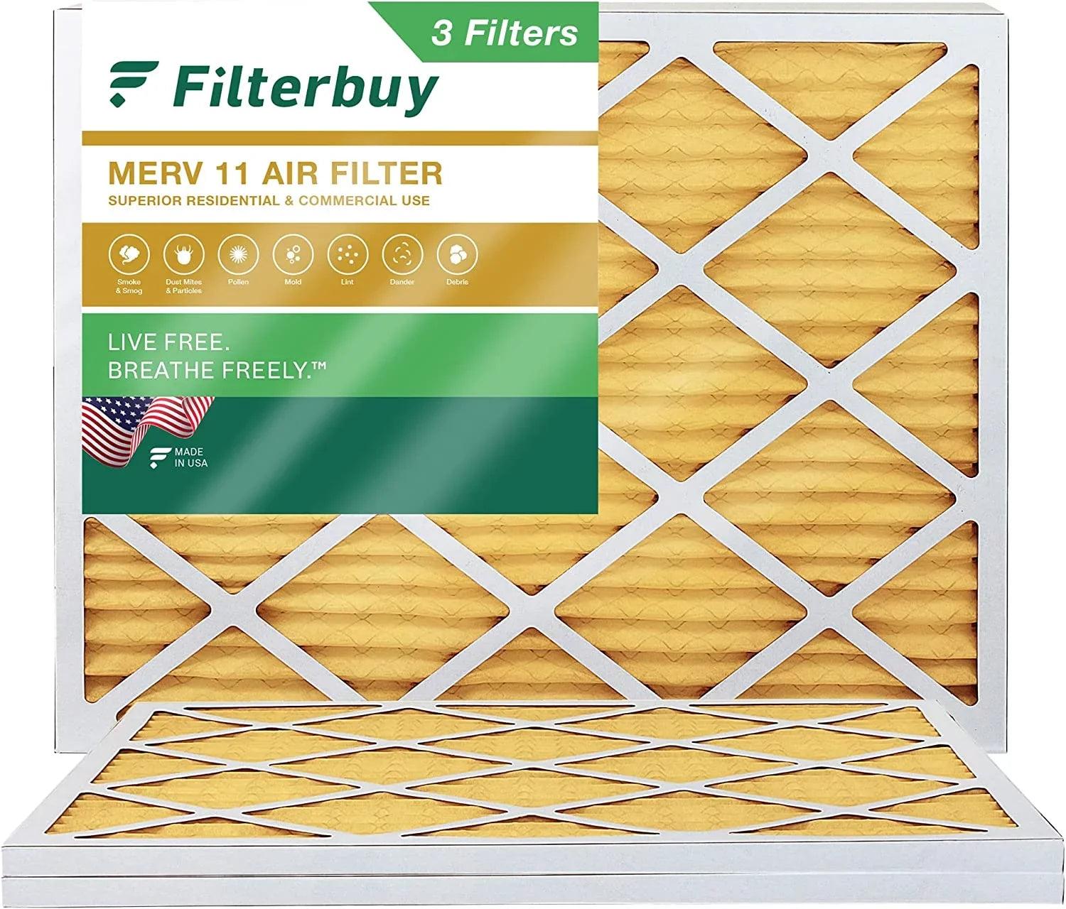 Filterbuy 16x20x1 MERV 11 Pleated HVAC AC Furnace Air Filters (3-Pack)