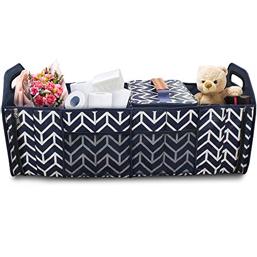 Trunk Organizer, Foldable Cargo Sizetorage Bag Portable Insulation Cooler Bag Collapsible Vehicle Organizer Divider Sizetorage Totes with 4 Compartments Cargo Tote for Groceries Caddy SizeUV