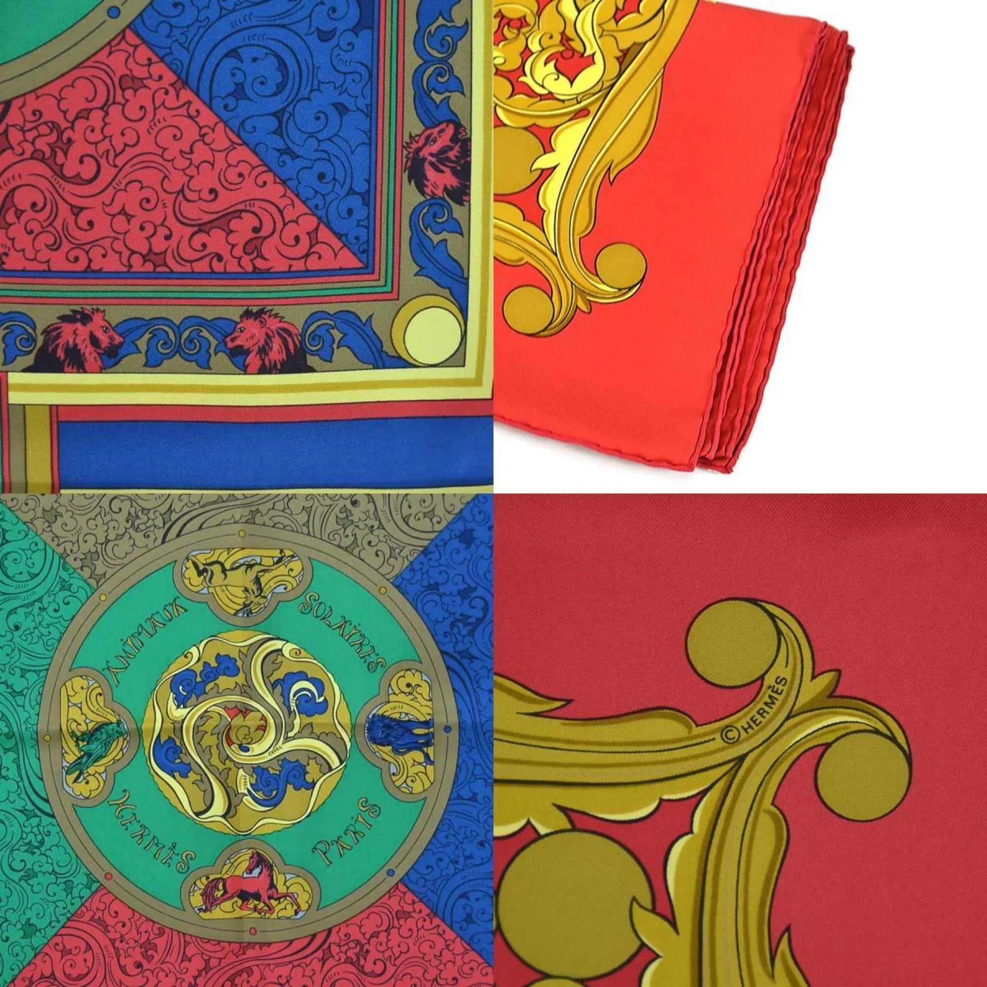 Pre-Owned Hermes HERMESize Sizecarf Carre 90 ANIMAUX SizeOLAIRESize Sizeilk Red/Multicolor Women's (Good)