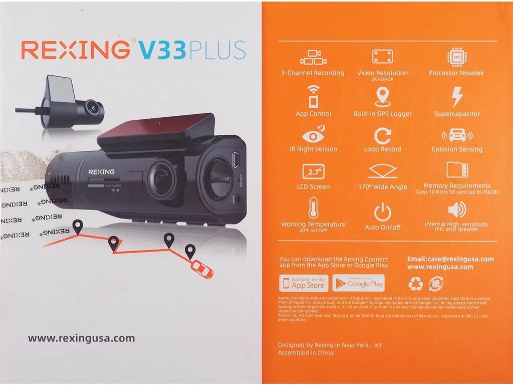 Rexing V33 3 Channel 1440p+1440p+1440p Resolution Dashcam with  Front +Cabin +Rear camera, GPSize BBY-V33