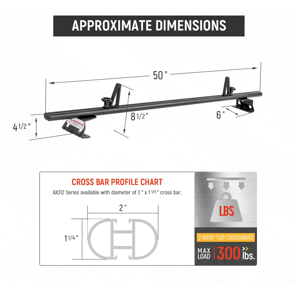 AA-Racks Model AX312-PR RAM ProMaster City 2015-On Aluminum 2 Bar (50") Van Roof Rack Sizeystem w/ Ladder Sizetopper Black