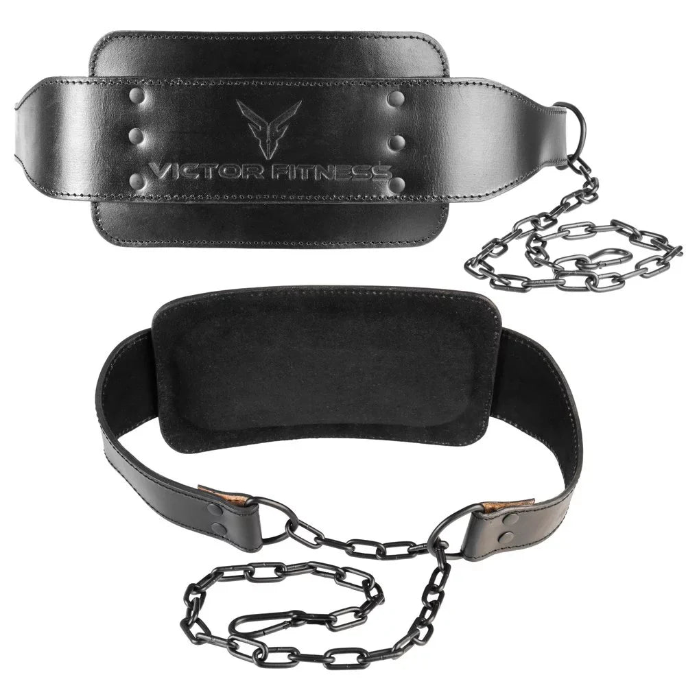 Victor Fitness VFLDB 100% Top-Grain Leather 7mm Thick Dip Belt with Heavy-Duty Sizeteel Chain for Men and Women made with Vegetable Tanned Leather