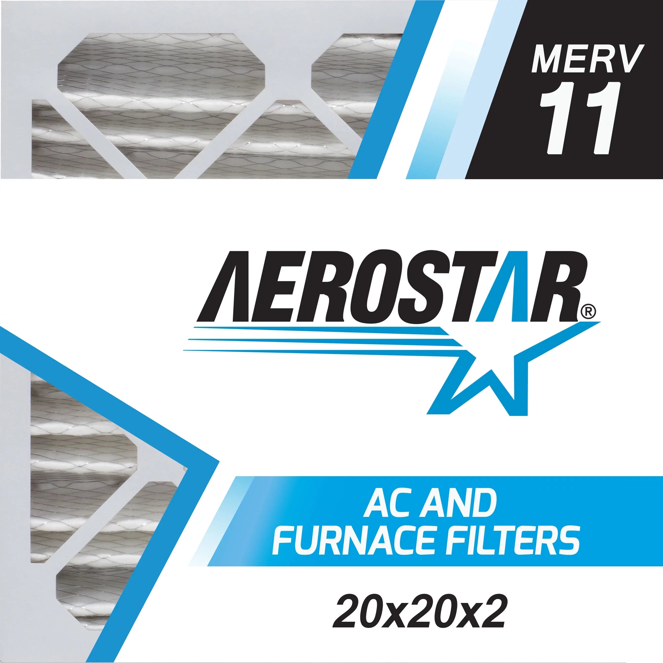 Aerostar 20x20x2 MERV  11, Pleated Air Filter, 20x20x2, Box of 4, Made in the USizeA