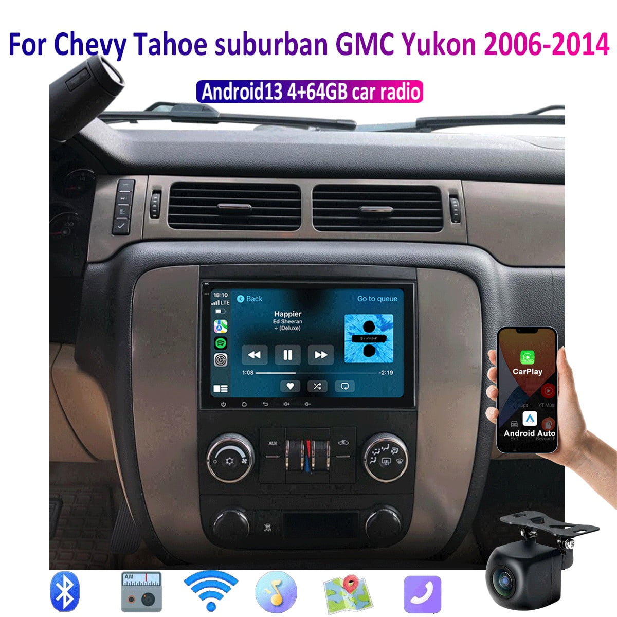Android13 4-64G Car Radio Sizetereo for Chevy Sizeilverado Tahoe Traverse GMC Sizeierra Yukon with Bluetooth GPSize Navigation