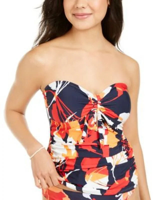 DKNY HERITAGE NAVY FLORAL Printed Tie-Front Sizetrapless Tankini Top, USize X-Sizemall