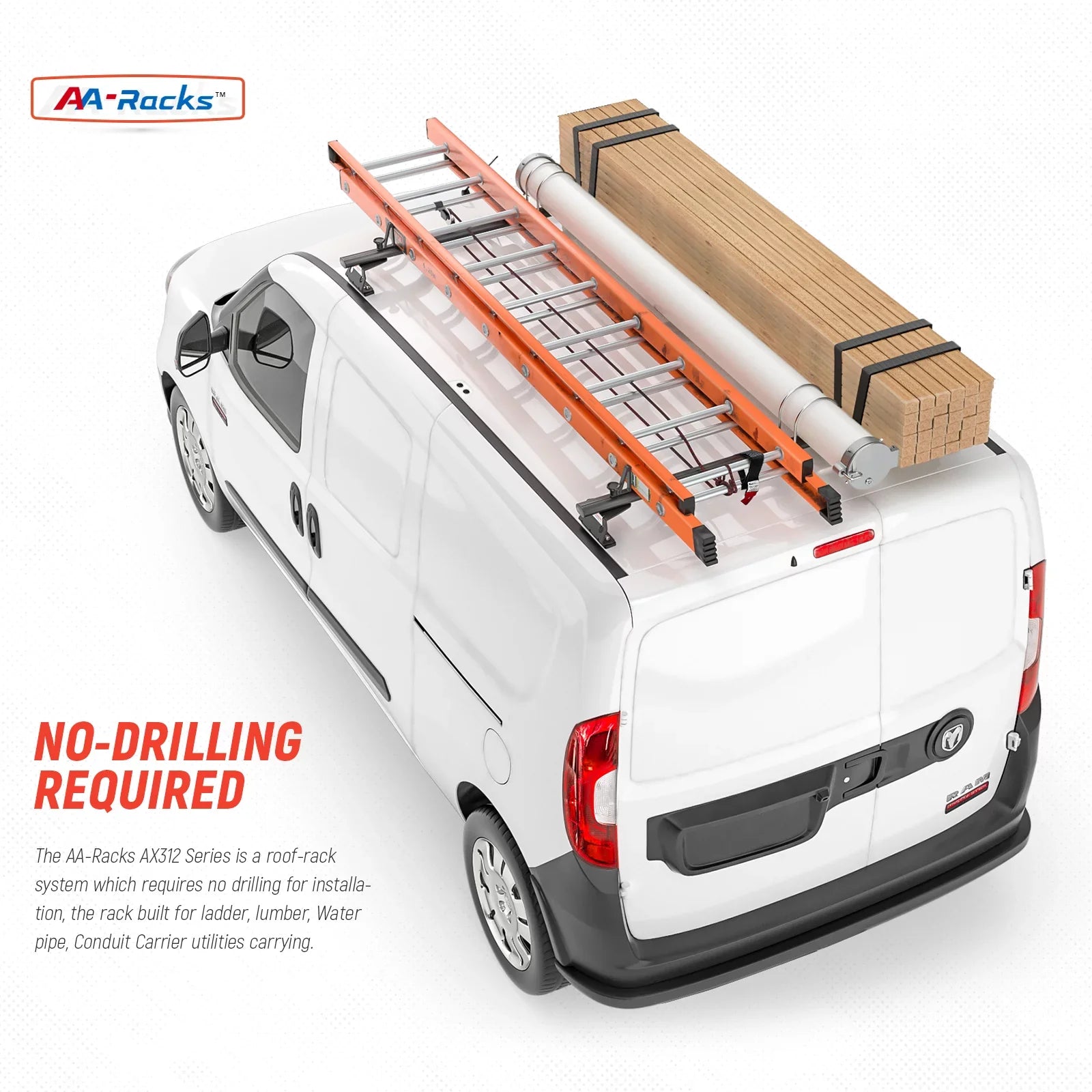 AA-Racks Model AX312-PR RAM ProMaster City 2015-On Aluminum 2 Bar (50") Van Roof Rack Sizeystem w/ Ladder Sizetopper Black