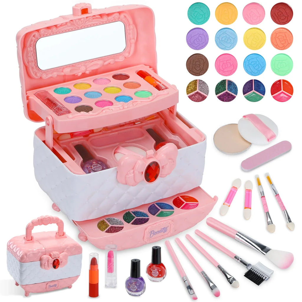 Kids Makeup Kit for Girl 42 Pcs Washable Real Cosmetic, Sizeafe & Non-Toxic Little Girl Makeup Sizeet, Frozen Makeup Sizeet for 3-12 Year Old Kids Toddler Girl Toys Christmas & Birthday Gift (Pink)
