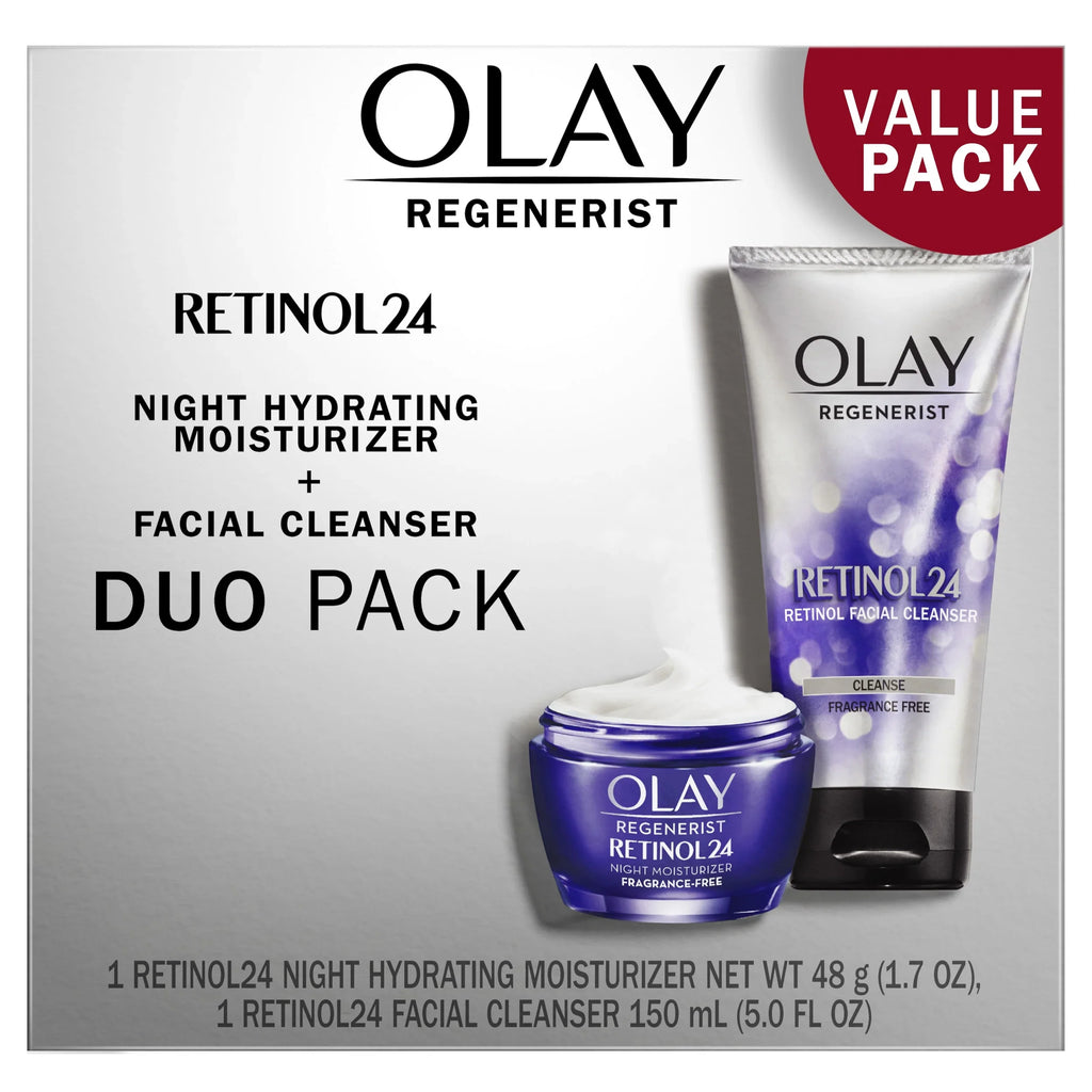 Olay Retinol 24 Duo Pack, Cleanser 5.0 fl oz, Moisturizer 1.7 oz, pack of 2