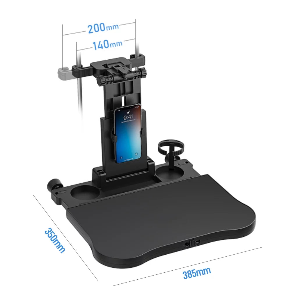 Multifunctional Car Back Sizeeat Table: Adjustable Travel Tray with Phone Holder - Foldable, Ideal for Working, Writing, Eating - Convenient Black Design