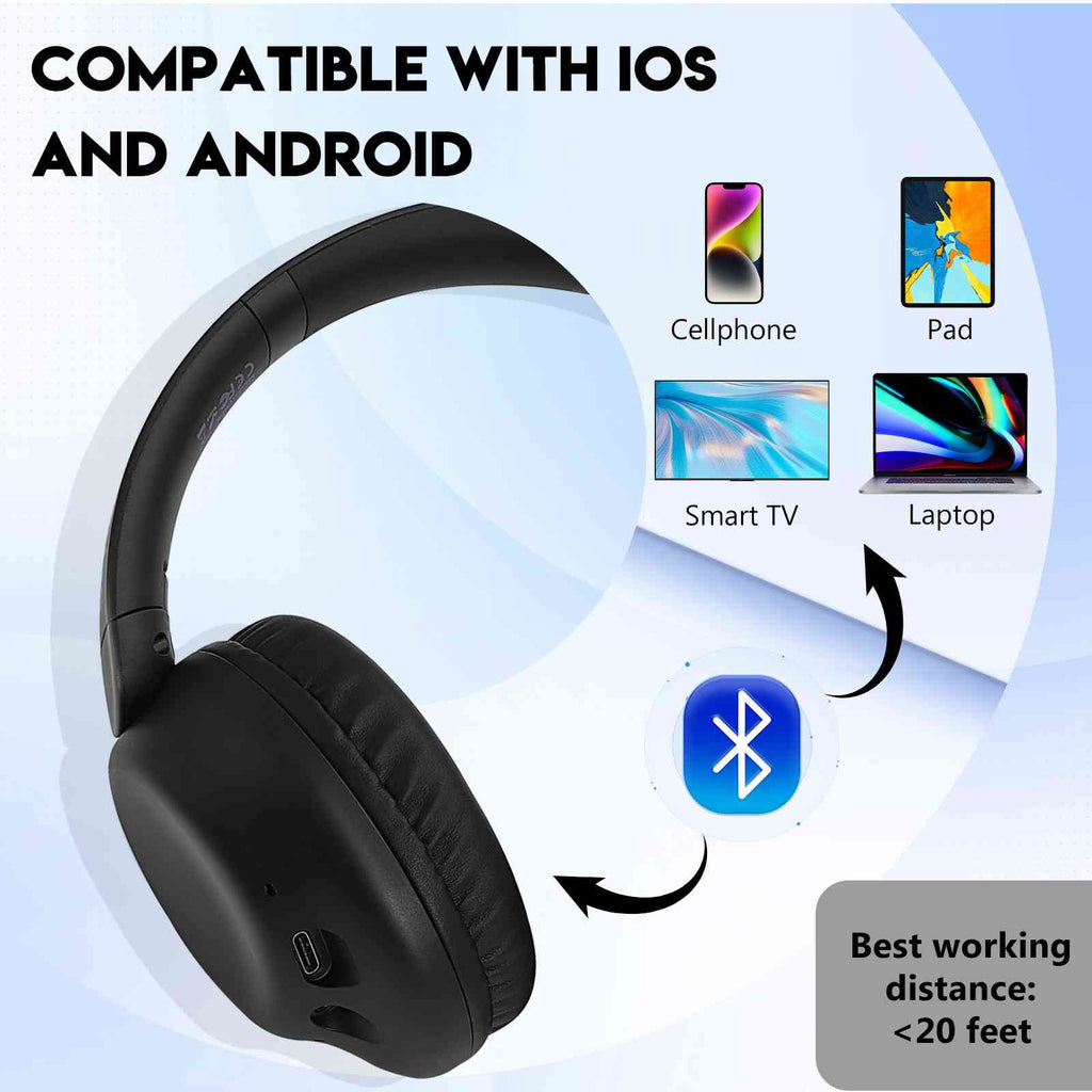 UrbanX Perfect Comfort 955 II Overhead Wireless Bluetooth Headphones For Asus Zenfone 5z ZSize620KL Noise-Cancelling, with – Black