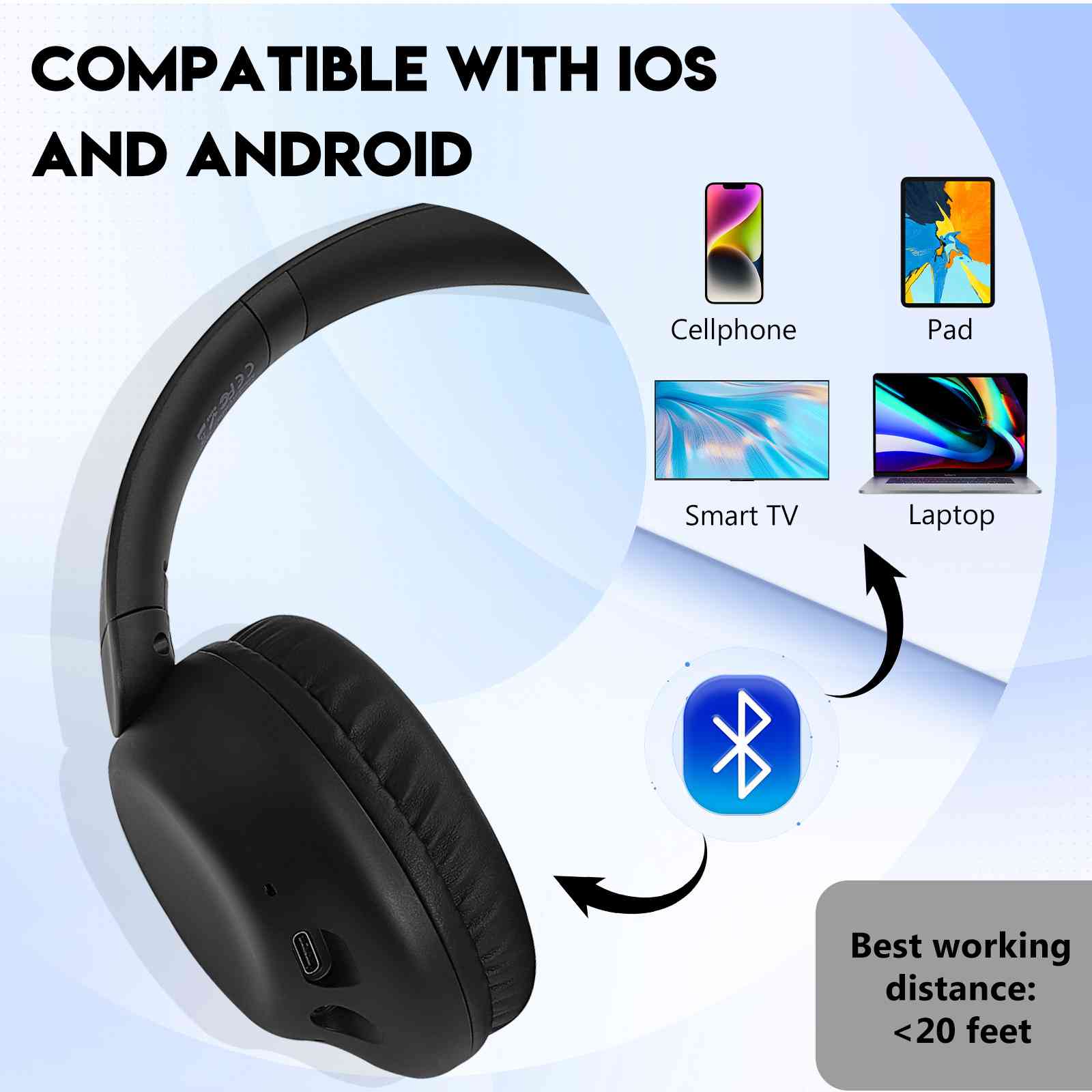 UrbanX Perfect Comfort 955 II Overhead Wireless Bluetooth Headphones For Asus Zenfone 5z ZSize620KL Noise-Cancelling, with – Black