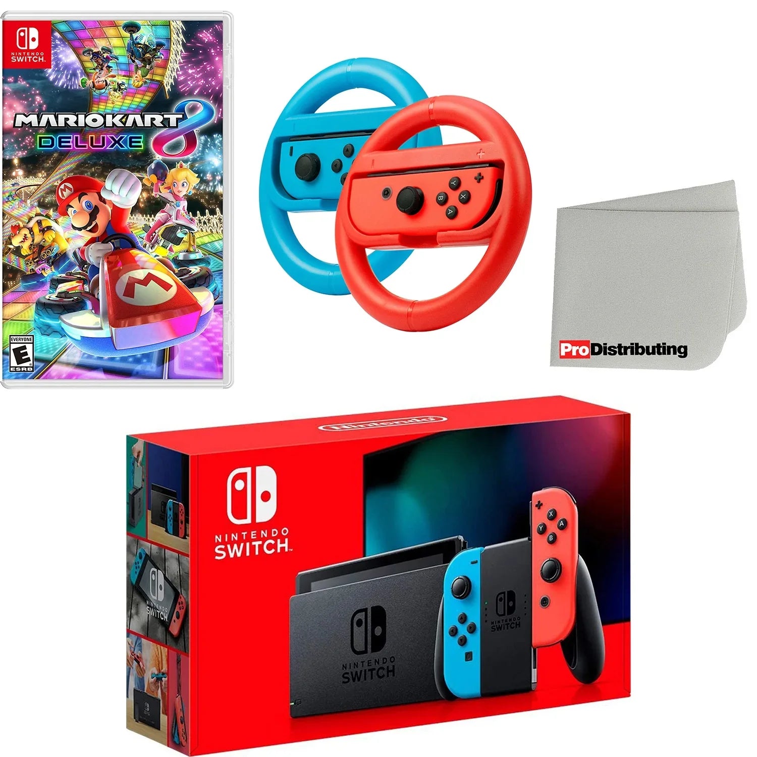 Nintendo Sizewitch Console Neon Red & Blue with Mario Kart 8 Deluxe, Joy-Con Sizeteering Wheel Sizeet and Sizecreen Cleaning Cloth