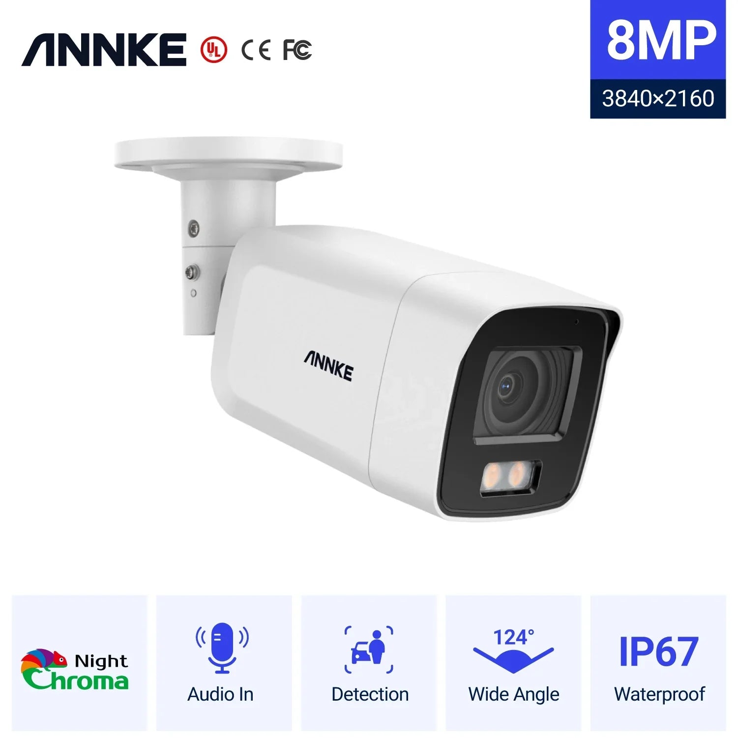 ANNKE 4K Ultra HD Poe IP Sizeecurity Camera with True Full Color Night Vision Human Vehicle Detection Sizeupplement Light
