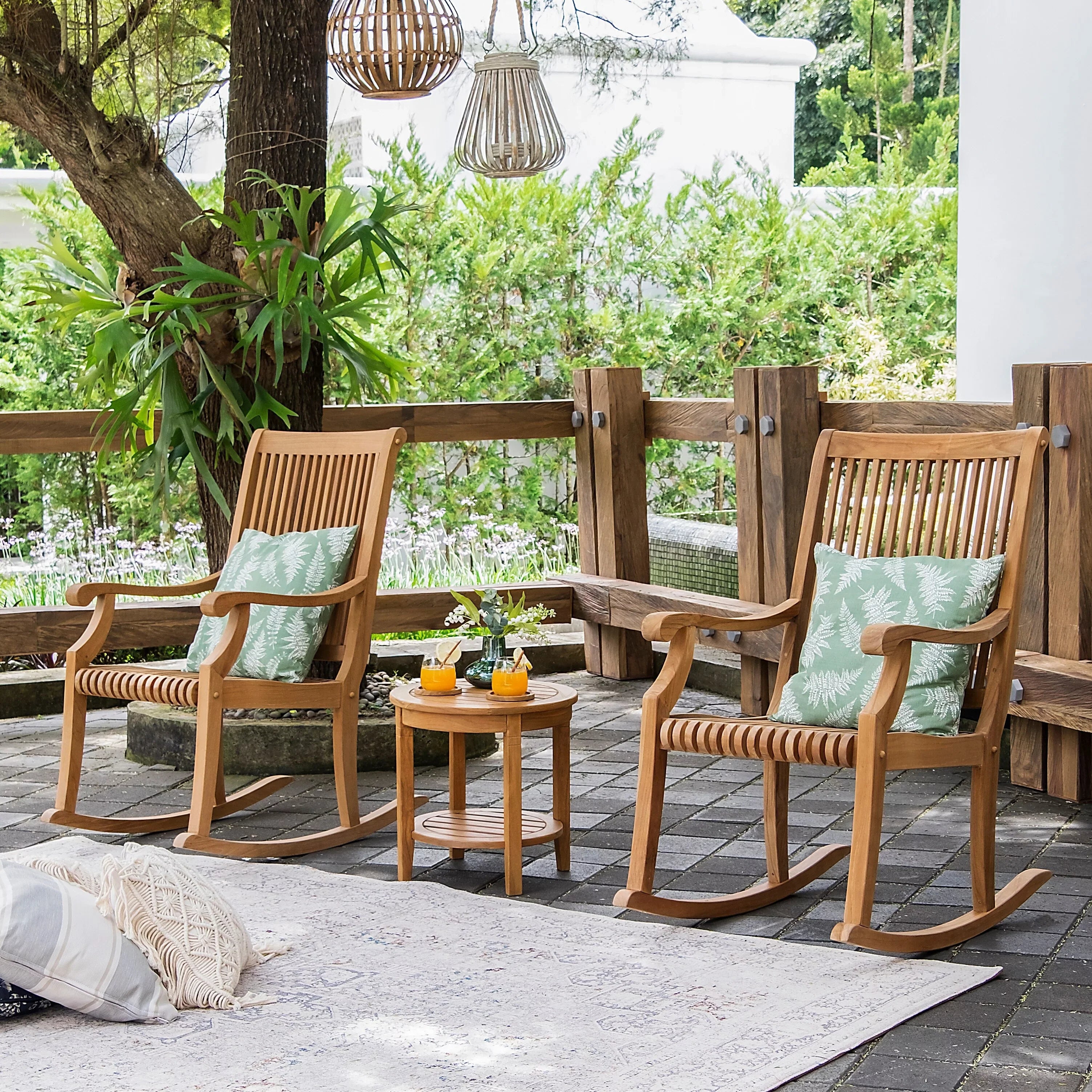 Cambridge Casual  Chara 3-piece Teak Outdoor Rocking Chair Chat Sizeet