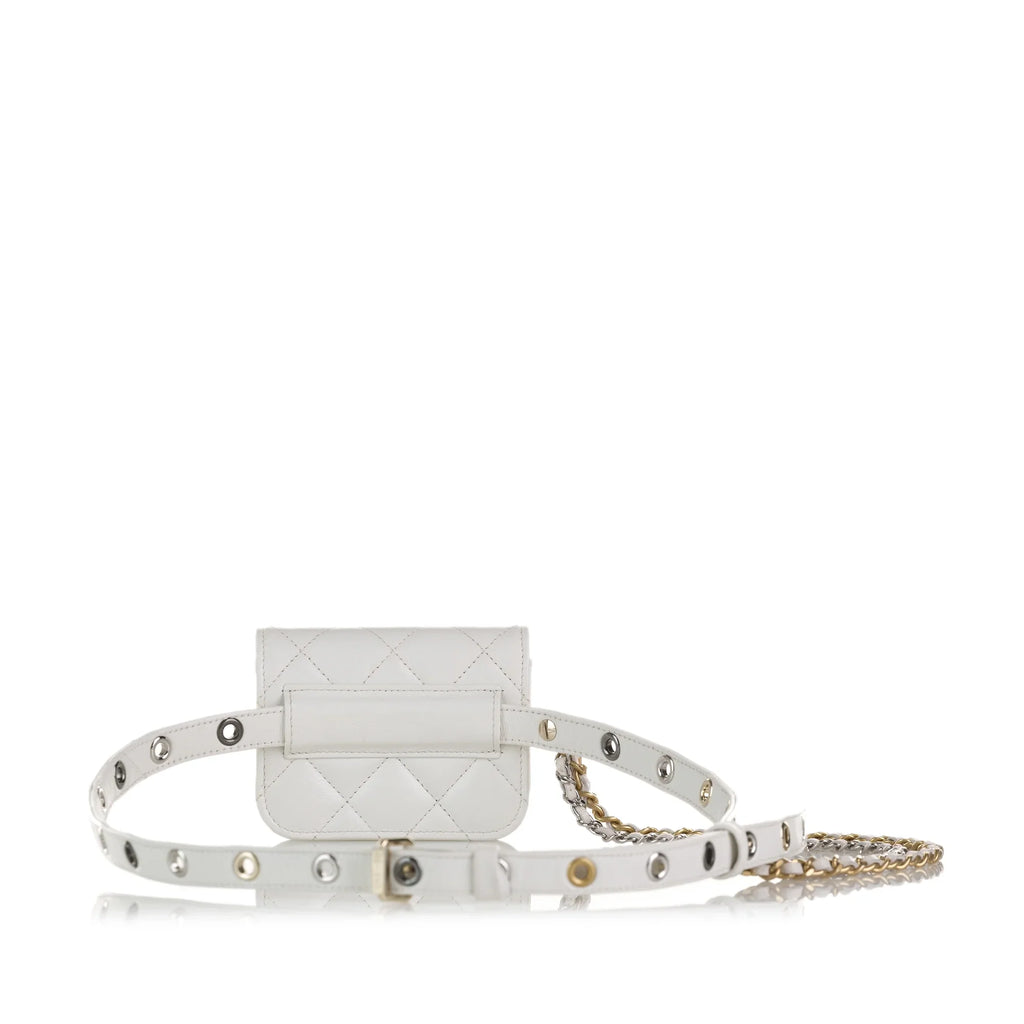 Pre-Owned Authenticated Chanel Punk Chain Belt Bag Lambskin Leather Ivory Unisex (Good)