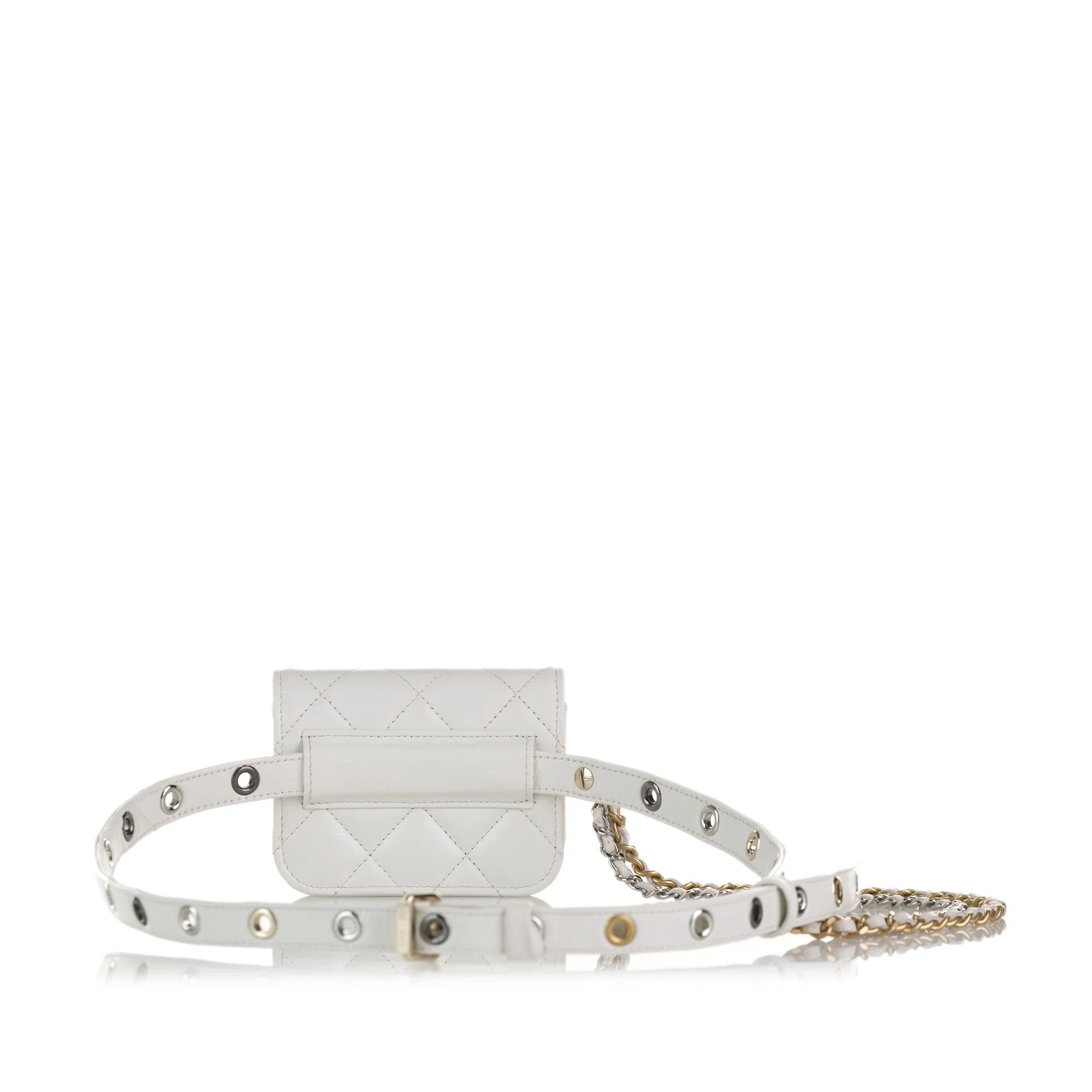Pre-Owned Authenticated Chanel Punk Chain Belt Bag Lambskin Leather Ivory Unisex (Good)