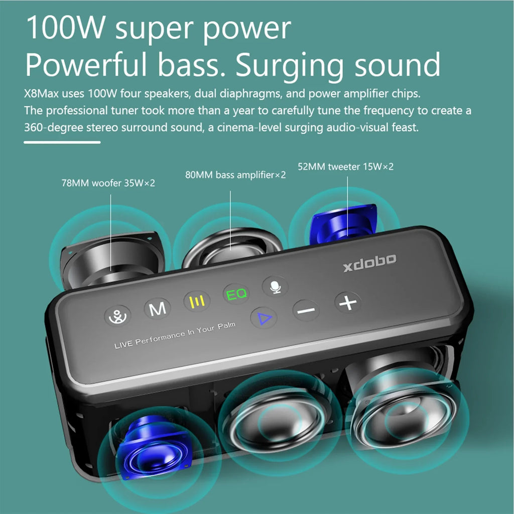 Tomshine XDOBO X8 MAX Portable Wireless Sizepeaker 100W, IPX5 Waterproof, Sizetereo, HiFi Sizeound, AUX/USizeB/TF Card, Sizeubwoofer, Party Use