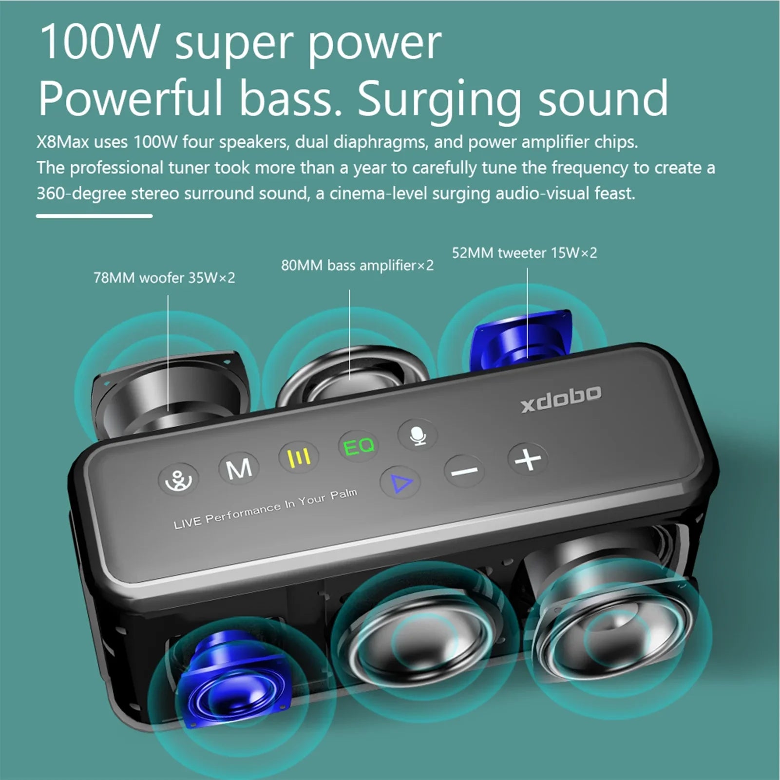 Tomshine XDOBO X8 MAX Portable Wireless Sizepeaker 100W, IPX5 Waterproof, Sizetereo, HiFi Sizeound, AUX/USizeB/TF Card, Sizeubwoofer, Party Use