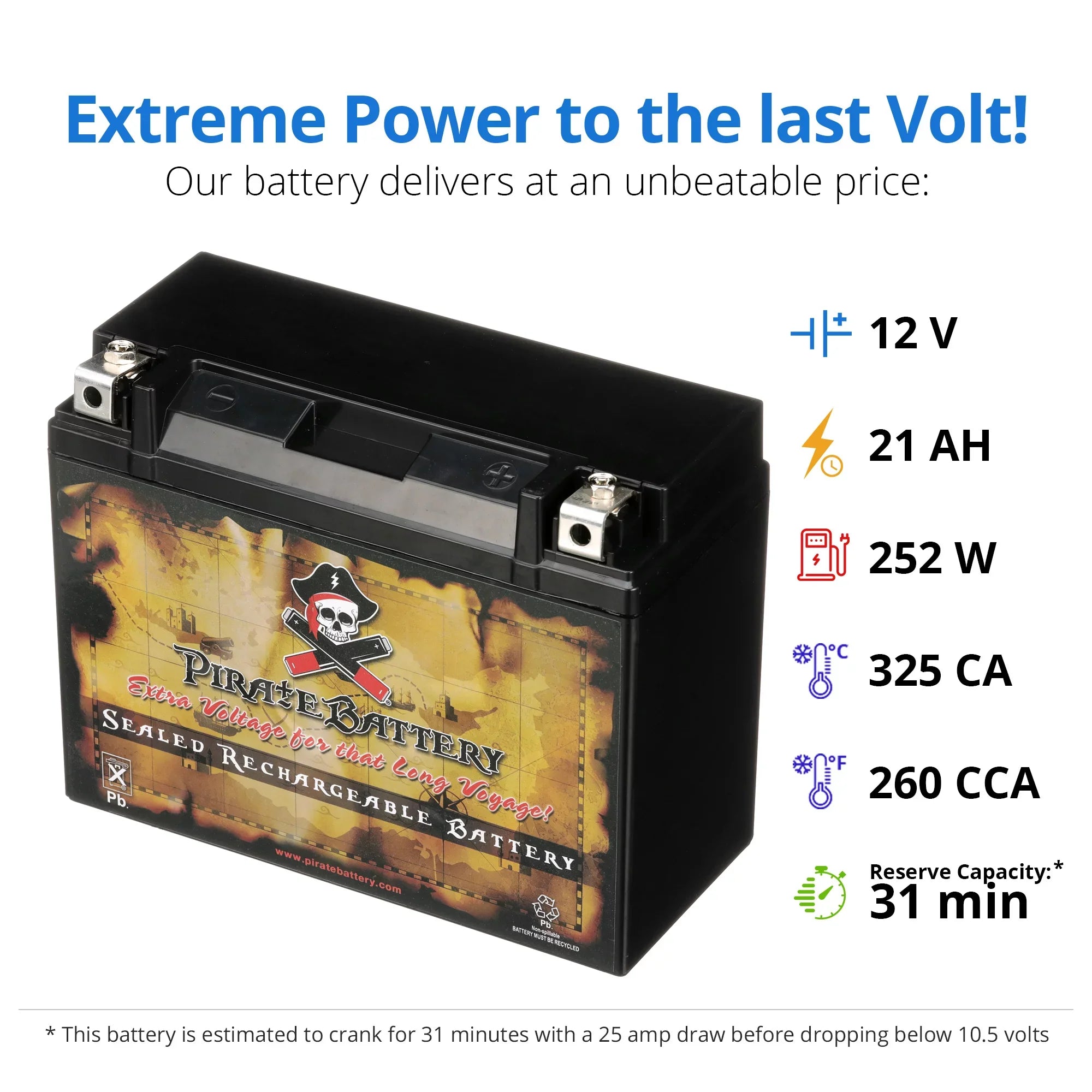 Pirate Battery Y50-N18L-A3 (50-N18L-A3 12 Volt,20 Ah, 260 CCA) Motorcycle Battery for Yamaha 1300cc Xvz13 Venture/royale 1987