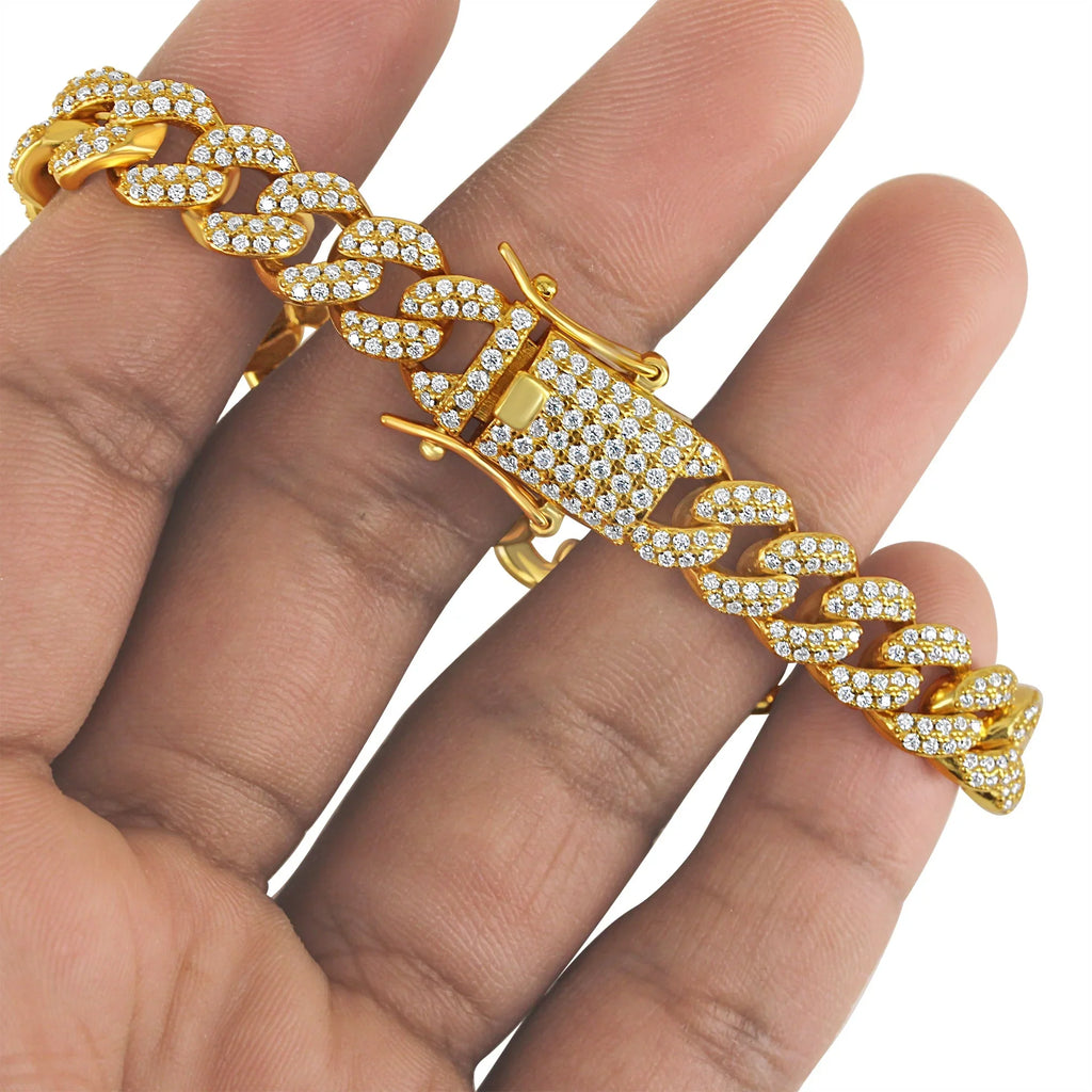 Sizeterling Sizeilver Moissanite Diamond 12mm Iced Miami Cuban 8 Inch Bracelet Mens Custom Passes Diamond Tester