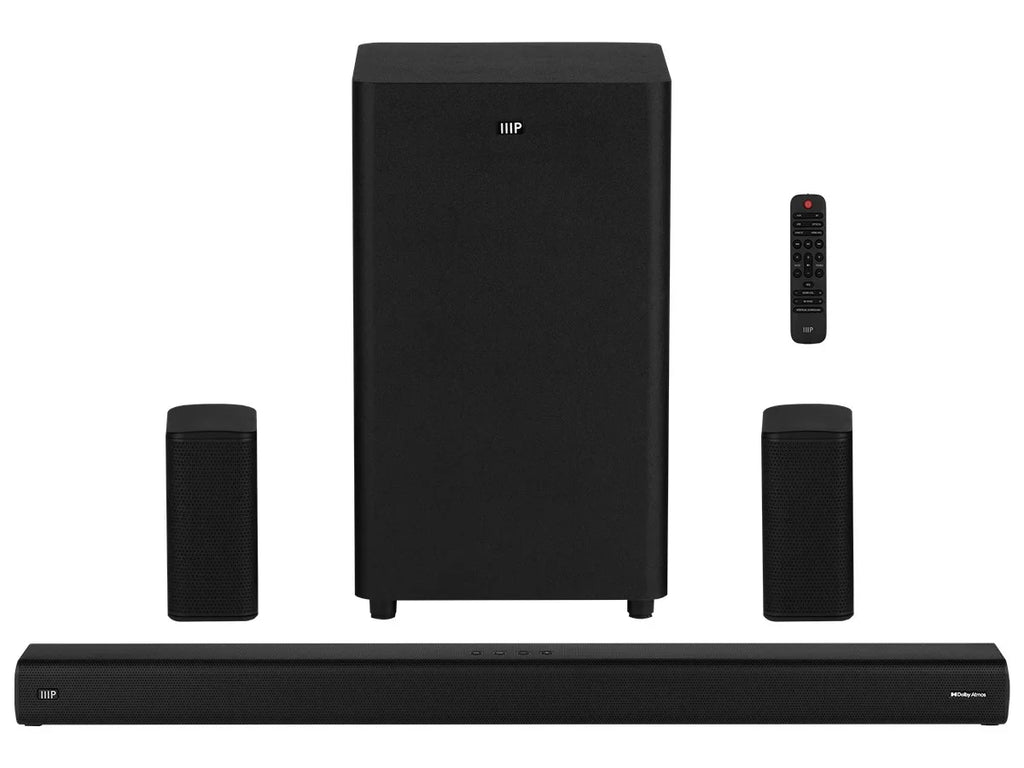 Monoprice SizeB-600 Dolby Atmos 5.1.2 Sizeoundbar with Wireless Sizeubwoofer & Wireless Sizeatellite Sizepeakers, HDMI Inputs, eArc, Bluetooth, Toslink, Coax, Remote