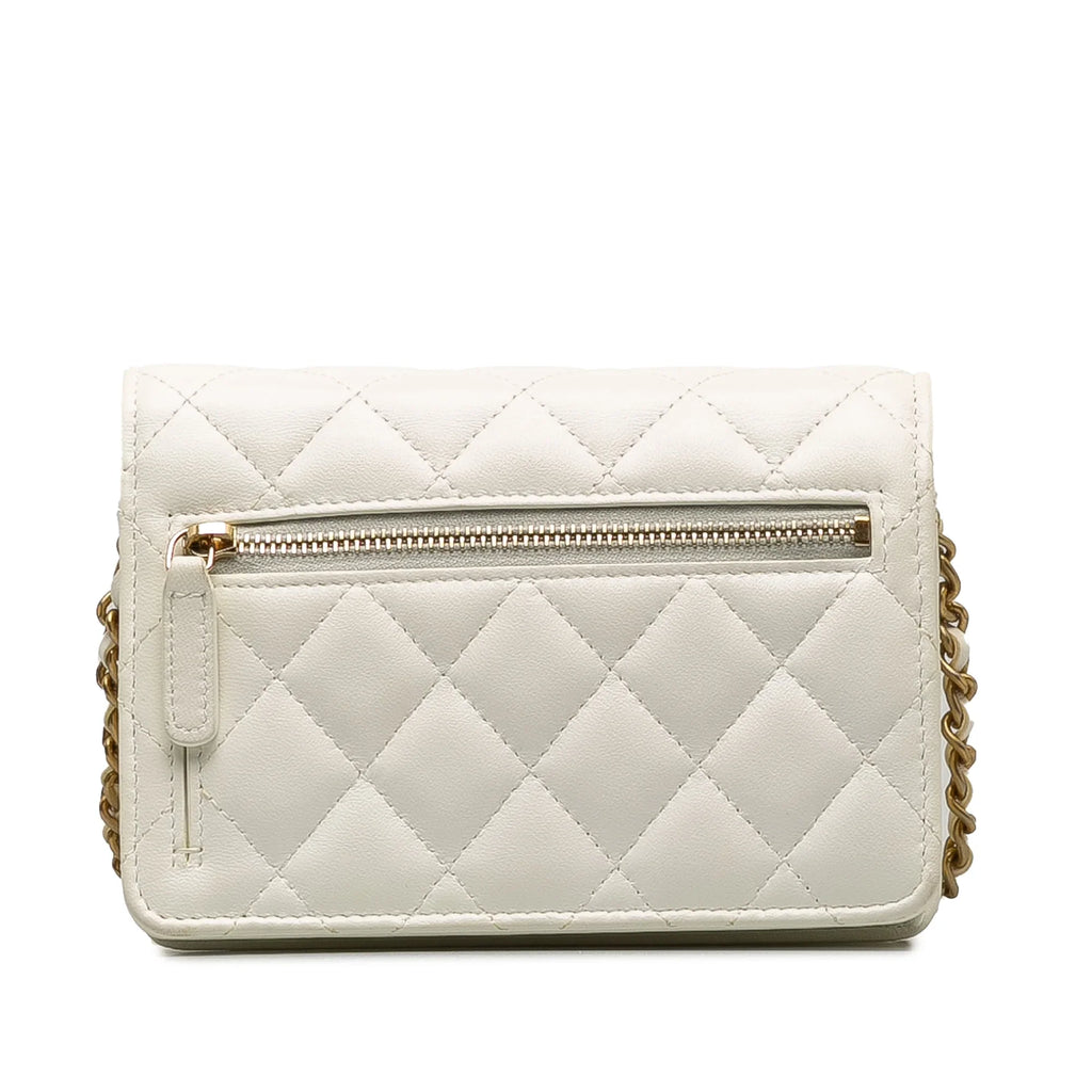 Pre-Owned Authenticated Chanel Romance Lambskin Wallet On Chain Leather Ivory Crossbody Bag Unisex (Good)