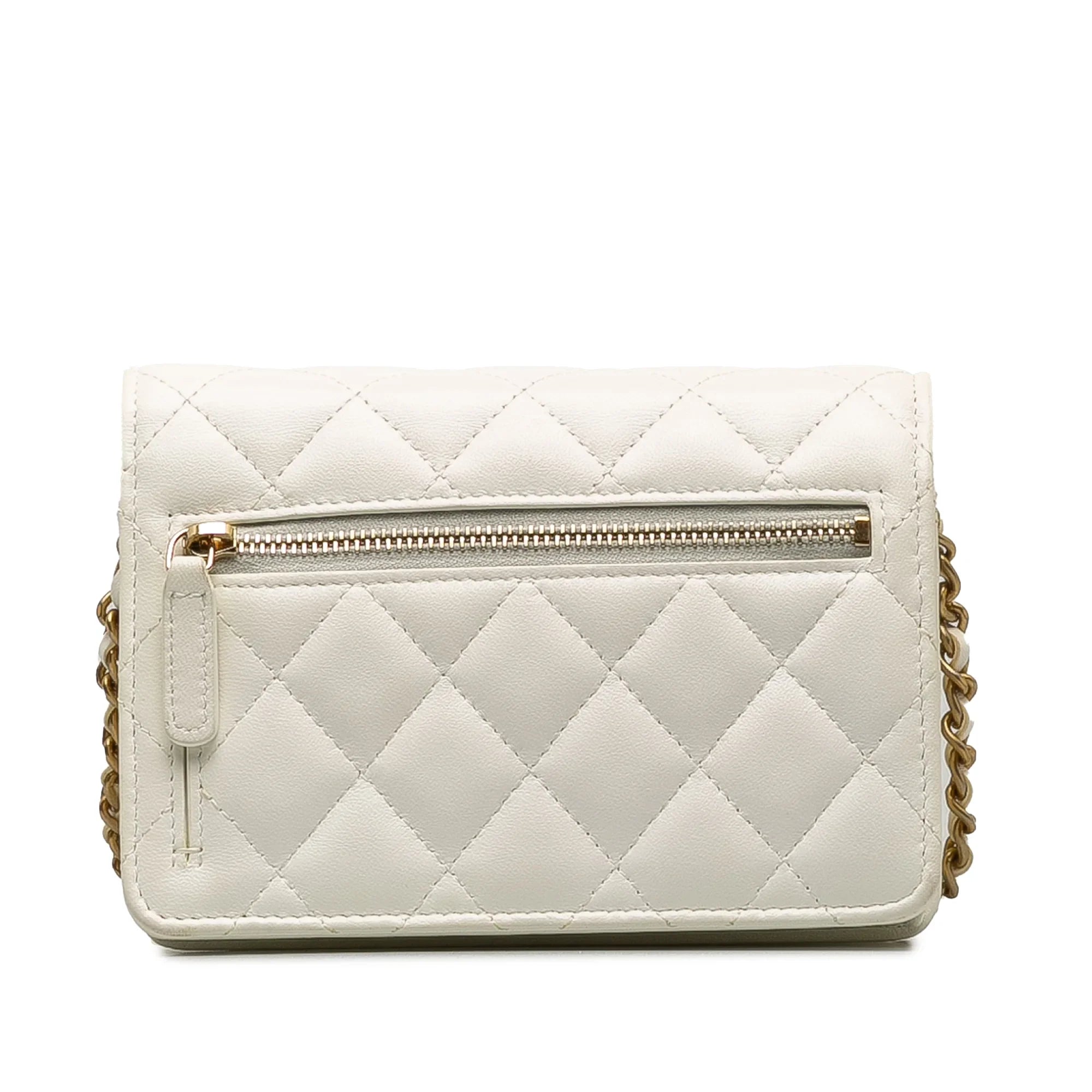 Pre-Owned Authenticated Chanel Romance Lambskin Wallet On Chain Leather Ivory Crossbody Bag Unisex (Good)