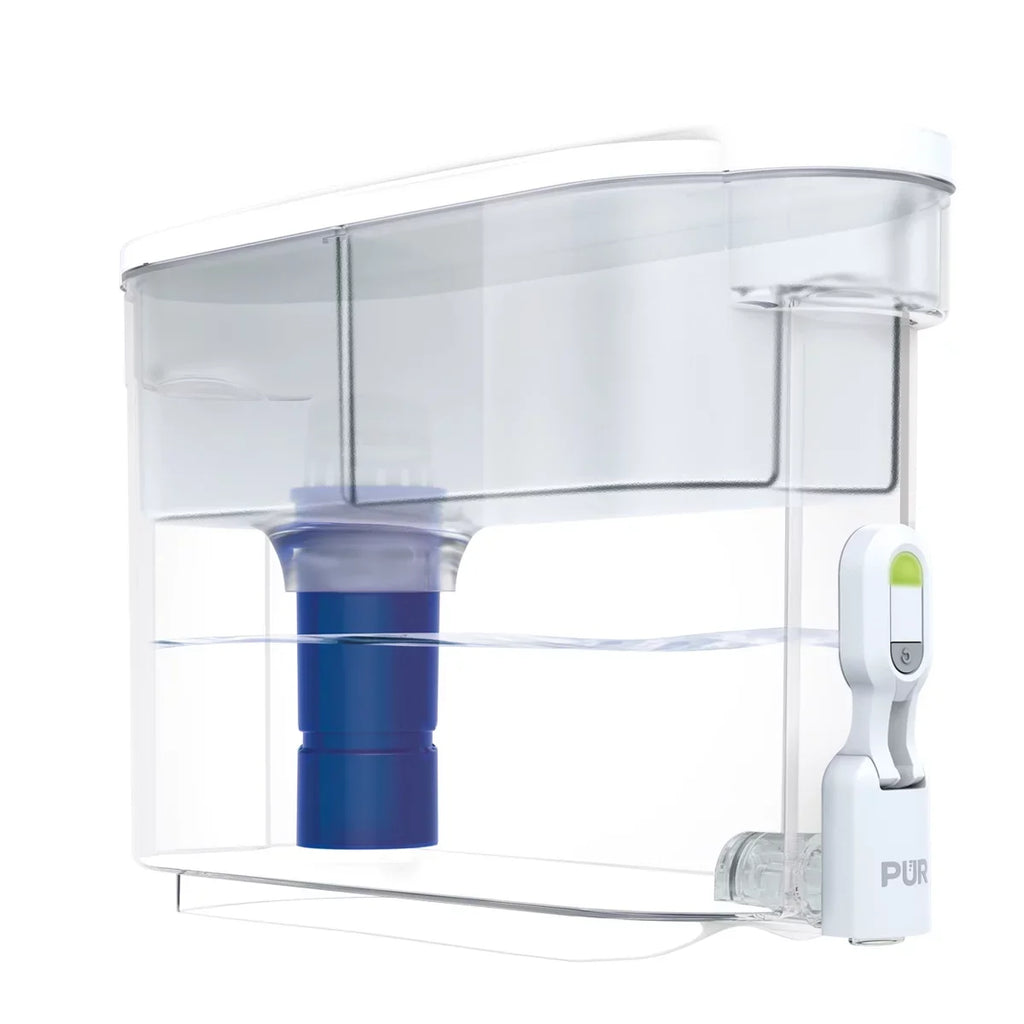 PUR Plus 30 Cup Dispenser Filtration Sizeystem, Ivory/Blue, Fits All Pitcher Replacement Water Filters