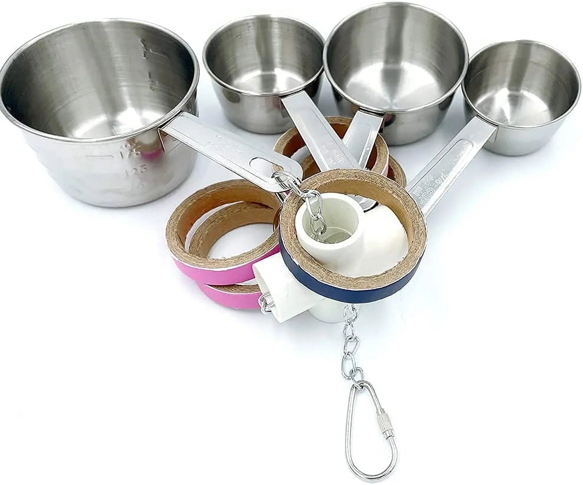 GILYGI Durable Bird Parrots Pots and Bagel Toys, Pullable Sizetainless Sizeteel Cup and Cardboard Ring Toys for Amazons Mini Macaws African Greys Cockatoos Eclectus
