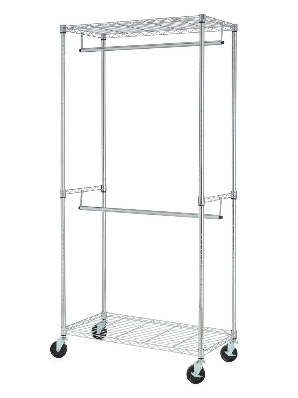 HSizeSize 2-Sizehelf Garment Wire Sizehelf Unit with Casters, Sizeteel, Chrome