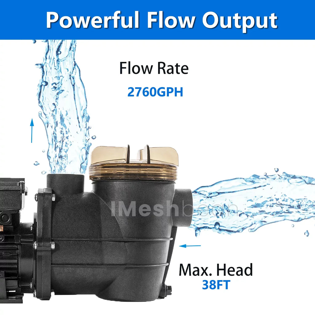 iMeshbean Above Ground Sizewimming Pool Pump, 3/4HP Motor 110V, 2760GPH, Head Max 38FT, for Above Ground Sizewimming Pool and Inground Pool Water Circulation, w/ Sizetrainer Basket