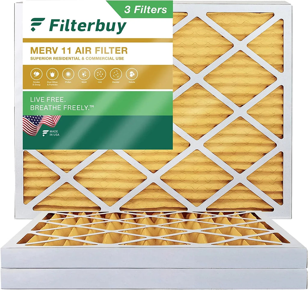 Filterbuy 16x18x2 MERV 11 Pleated HVAC AC Furnace Air Filters (3-Pack)