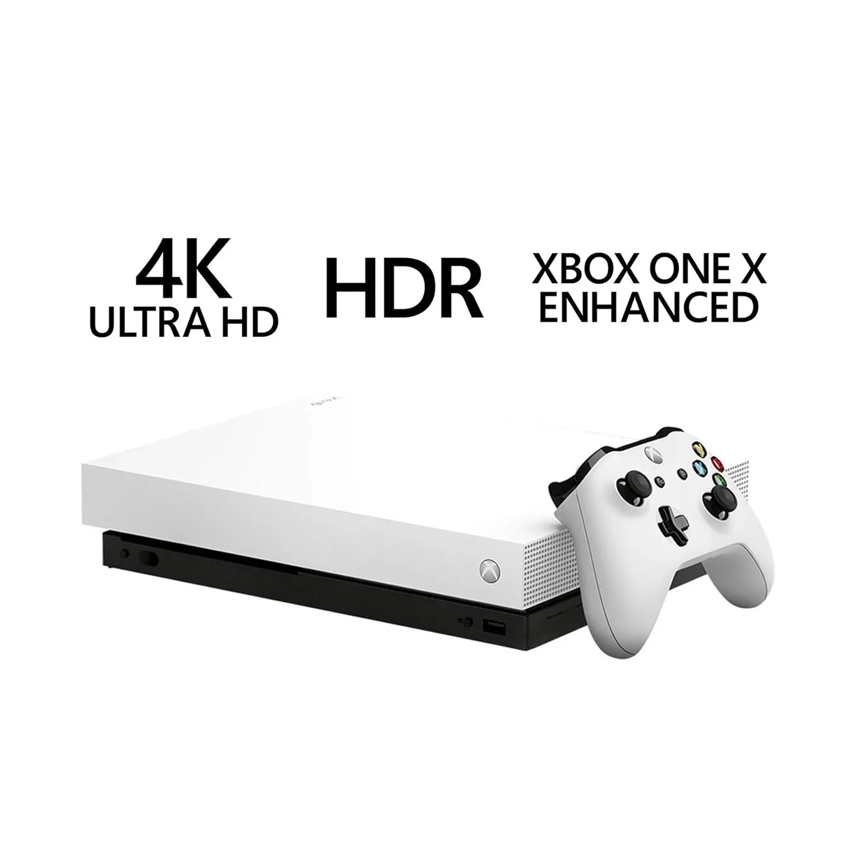 Pre-Owned Microsoft Xbox One X 1TB with 2 Controller, 4K Ultra HD Ivory with BOLT AXTION Cleaning Kit HDMI Bundle (Refurbished: Like New)