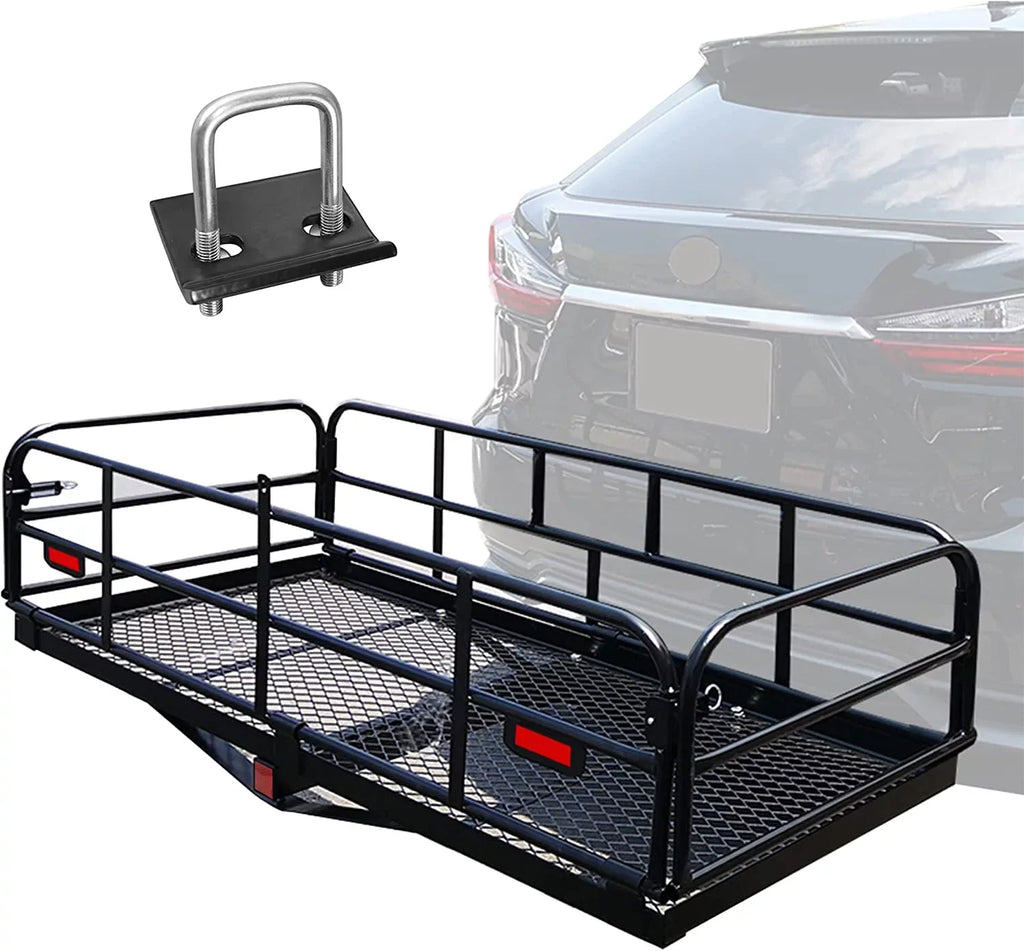 500 Lbs Heavy Duty Hitch Mount Cargo Carrier 60" x 24" x 14.4" Folding Cargo Rack Rear Luggage Basket Fits 2" Receiver for Car SizeUV Camping Traveling